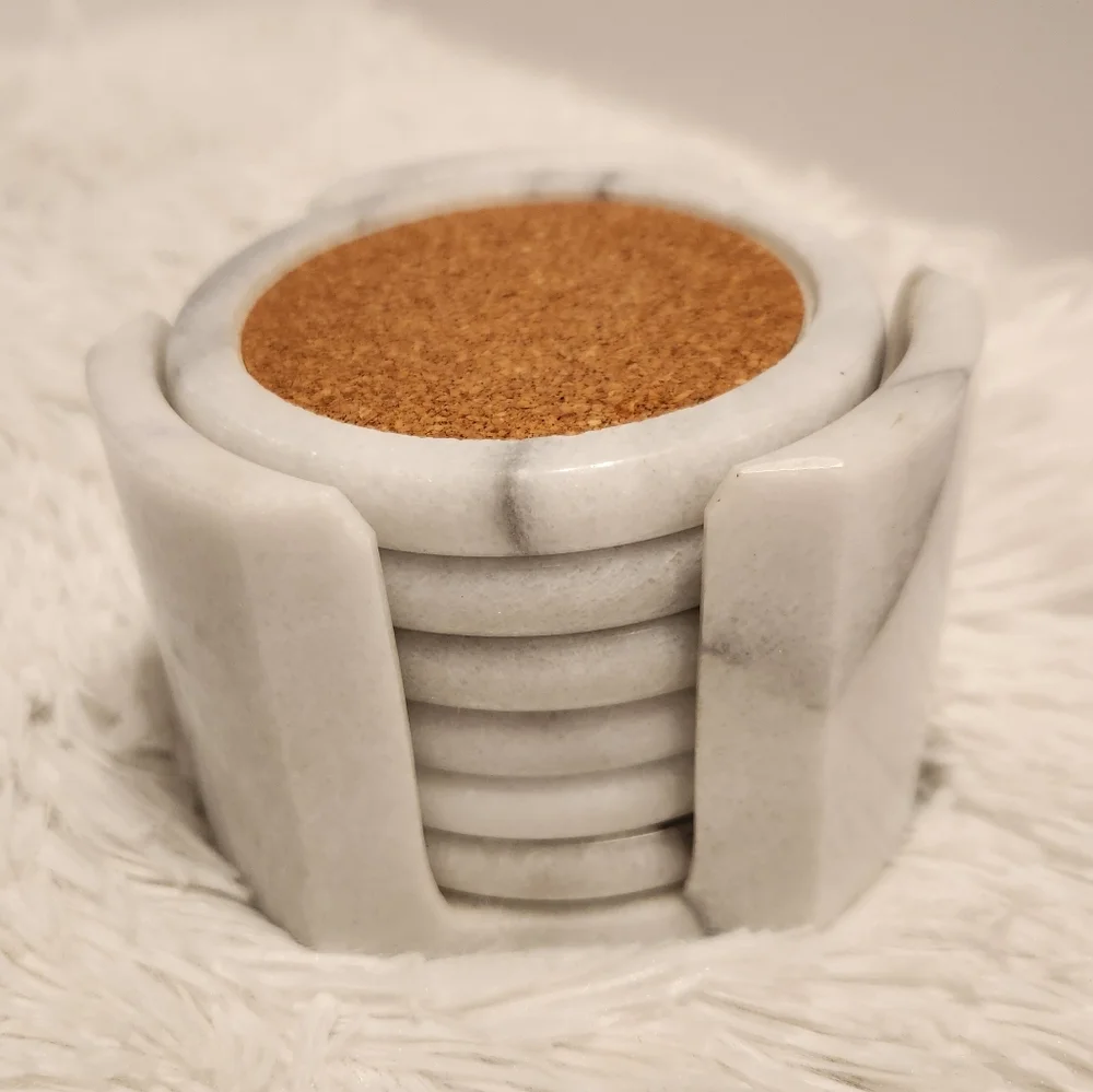 💕Vintage White and Gray Marble Coaster Set of 6 Made in Taiwan 1980s